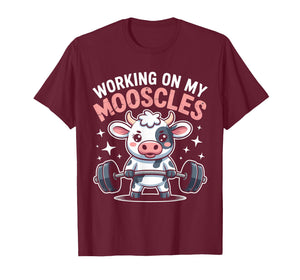 Funny Cow Lifting Weights Fitness Pun Art T-Shirt