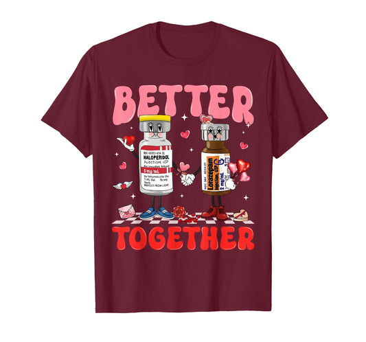 Valentine Better Together Nurse Pink Bow RN PCT CNA Nurse T-Shirt