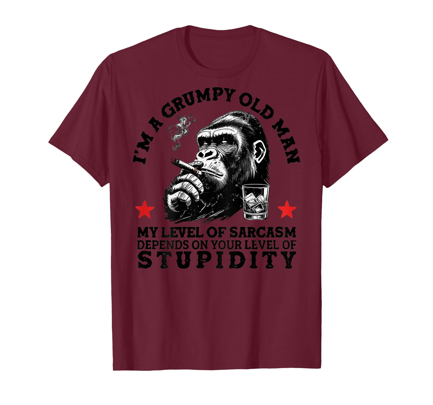 (On Back) Grumpy Old Man - My Level of Sarcasm Funny Monkey T-Shirt