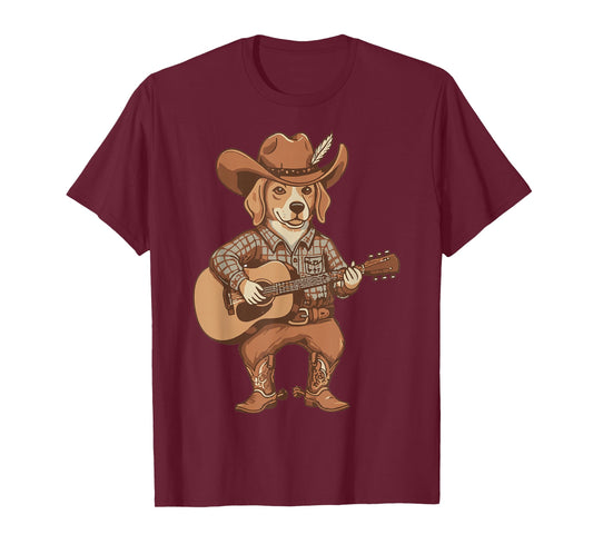 Boys Cowboy Dog Shirt Cowgirl Guitar Country Music Lovers T-Shirt