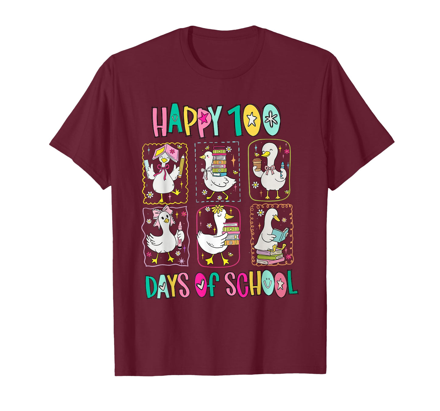 Funny Silly Goose Happy 100 Days of School Teacher Goose T-Shirt