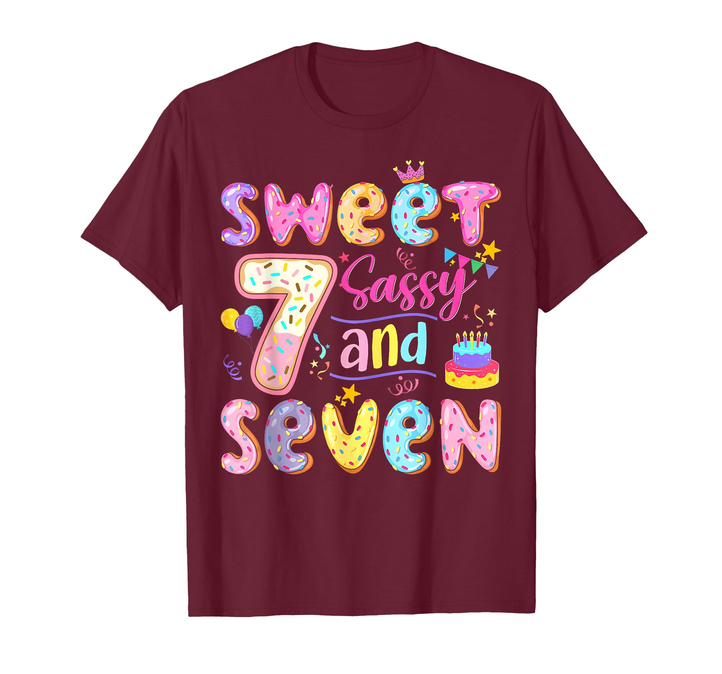 7Th Birthday Girl Donut Sweet Sassy and Seven Birthday T-Shirt