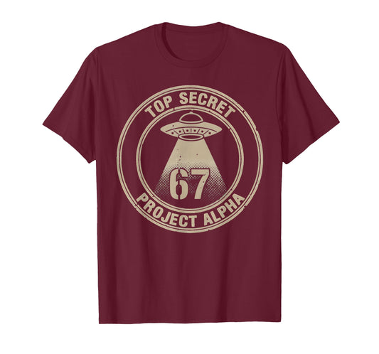 Gen Alpha Slang Kids 67 Meme Six Seven Humor UFO Area 67 T-Shirt