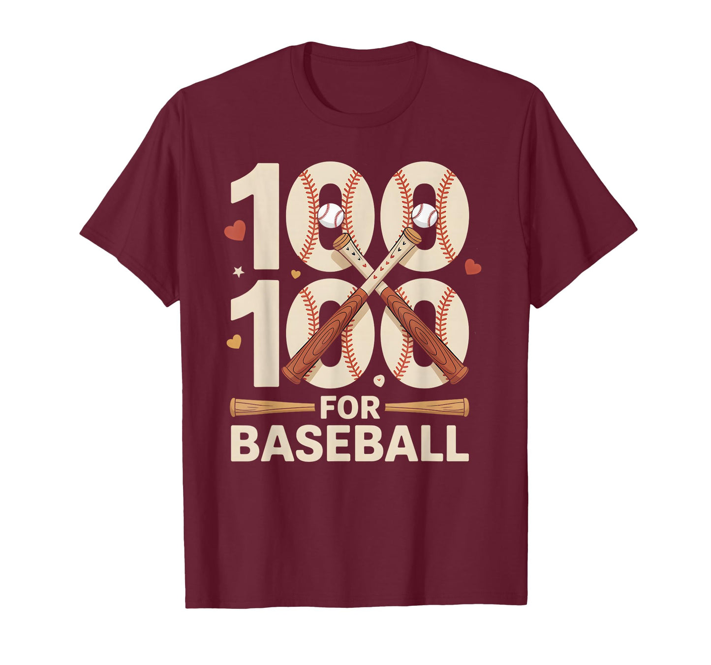 100 Days of School Baseball Love Valentine’s Day Men Women T-Shirt