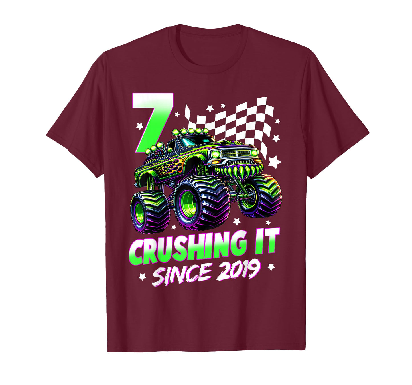Monster Truck 7 Year Old Boys 7th Birthday Party Born 2019 T-Shirt