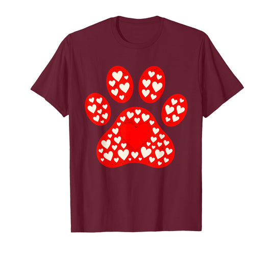 Paw Print Heart Pattern Valentines Day Cute Dog Puppy Love T-Shirt