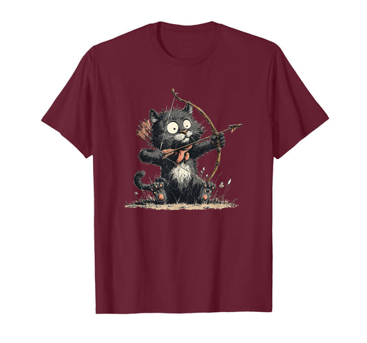 Funny Archer Cat with Bow and Arrow Graphic Costume T-Shirt