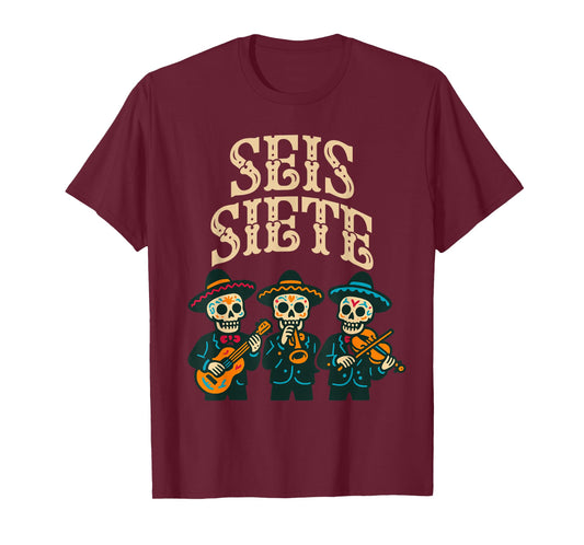 SEIS Siete Mexican 67 Funny Skull Graphic T-Shirt