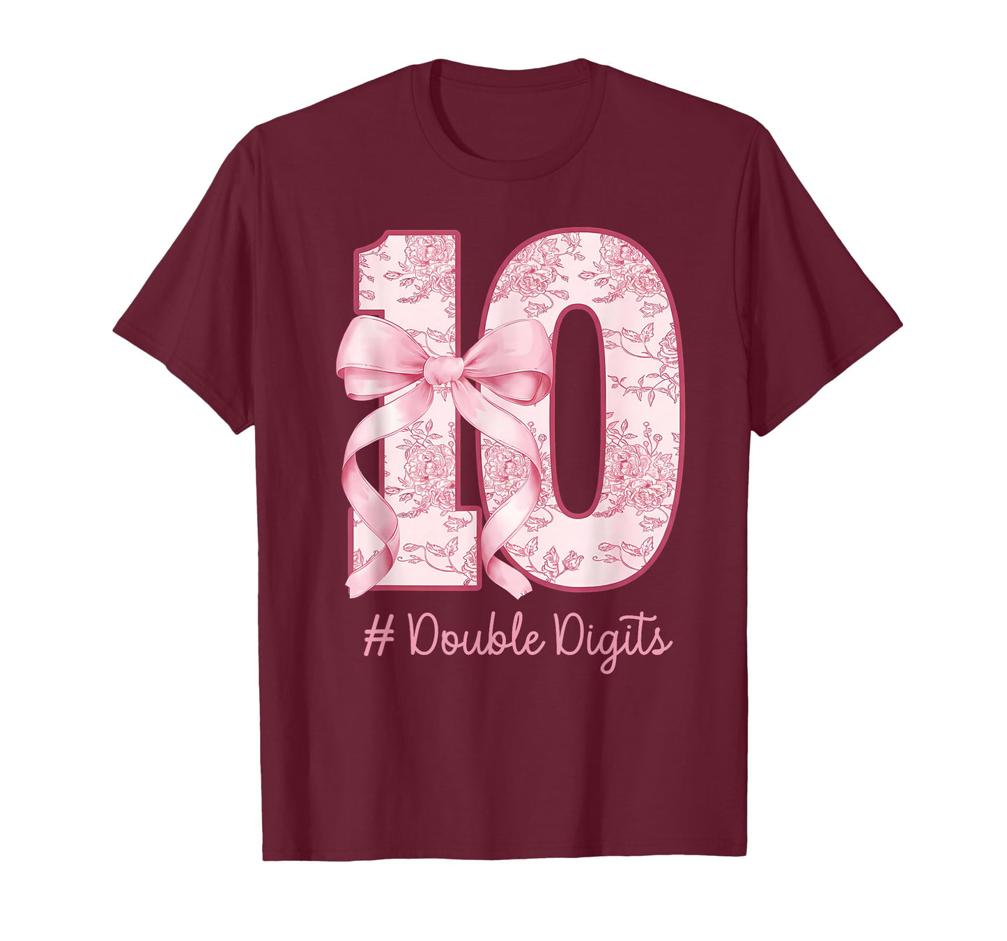 Funny Pink 10 Double Digits Coquette Birthday Party Girls T-Shirt