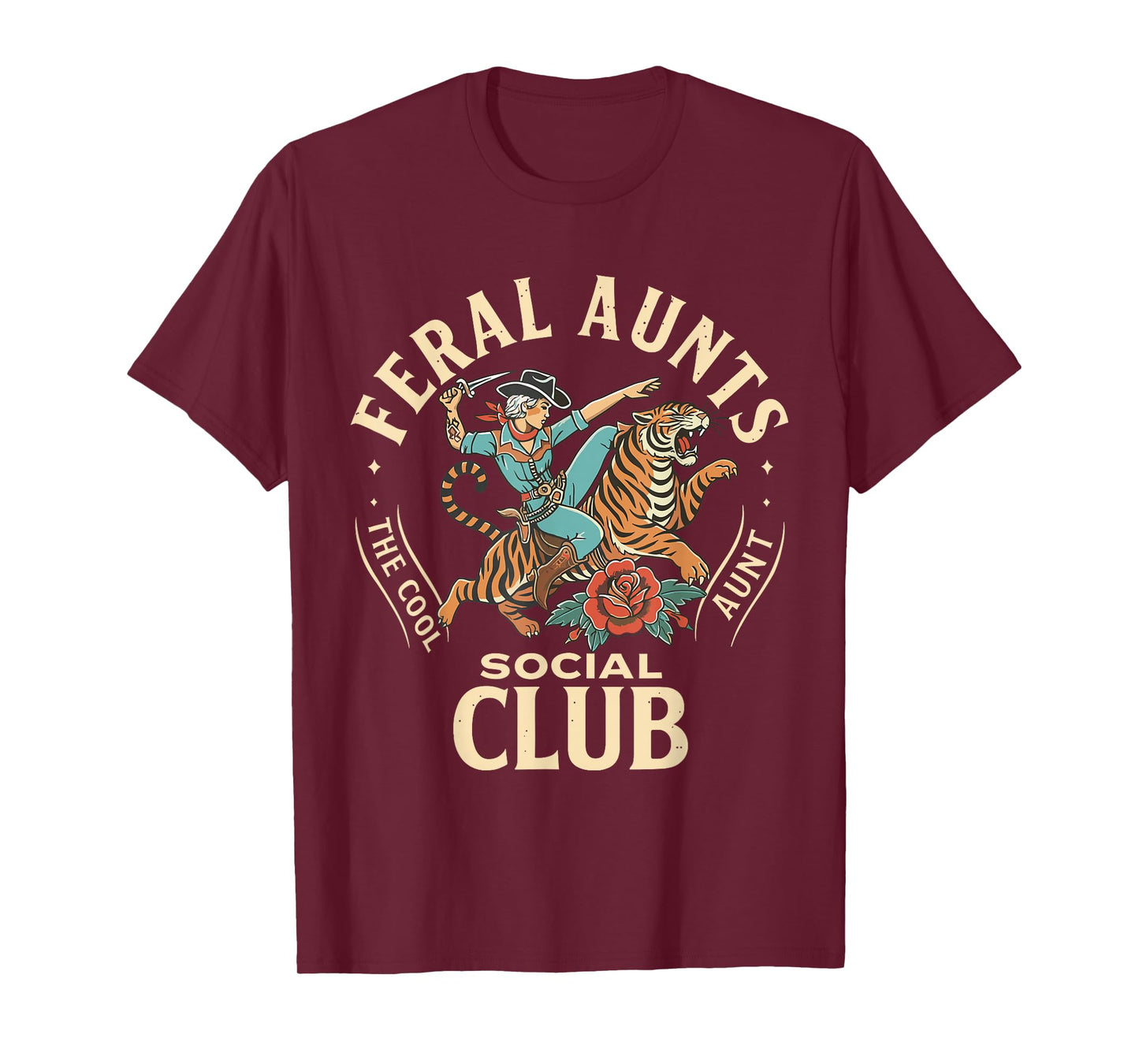 Feral Aunts Social Club Western Cowgirl Riding Tiger Auntie T-Shirt