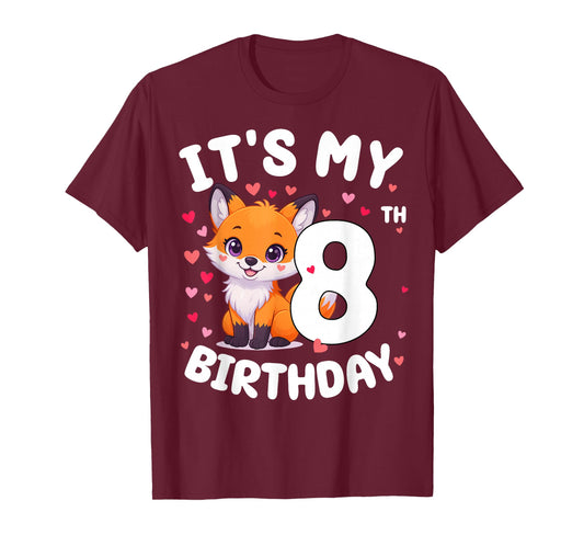 Fox Animal Lovers 8th Birthday Girl Fox B-Day 8 Years Old T-Shirt