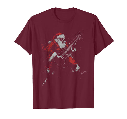 Retro 90s Christmas Rock Guitar Santa Claus Playing Guitar T-Shirt