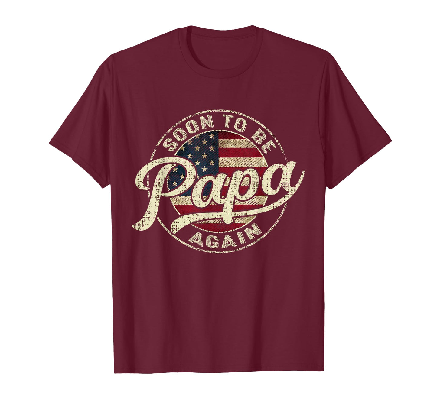 Mens Soon to Be Papa Again Pregnancy Expecting Baby USA Flag Papa T-Shirt