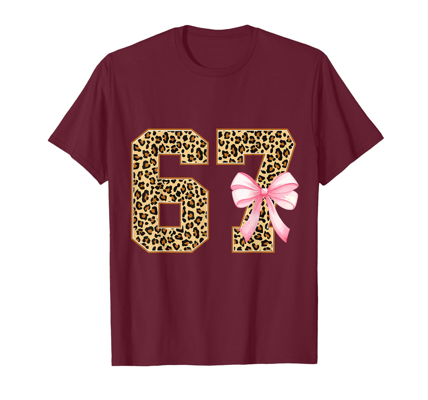 Funny 67 Meme Six Seven Leopard Print Pink Bow 6-7 Girls Kid T-Shirt