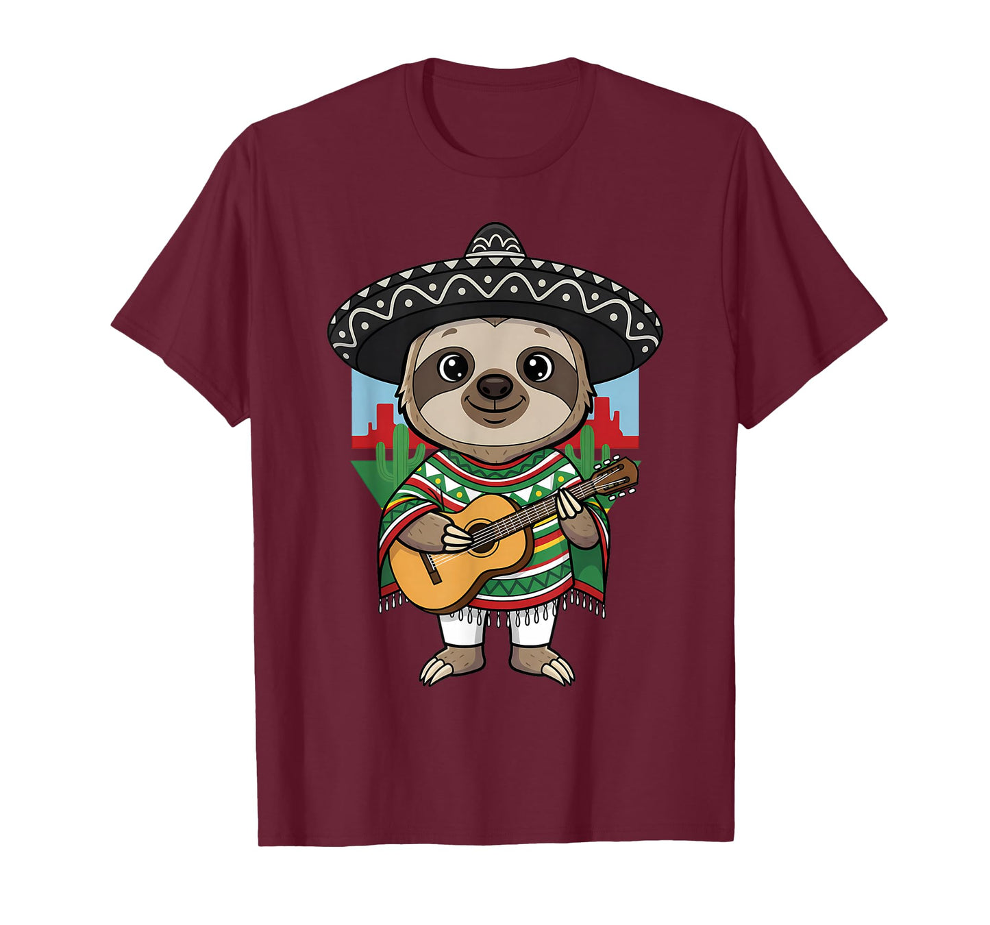 Mexican Sloth Sombrero Mariachi Guitar T-Shirt