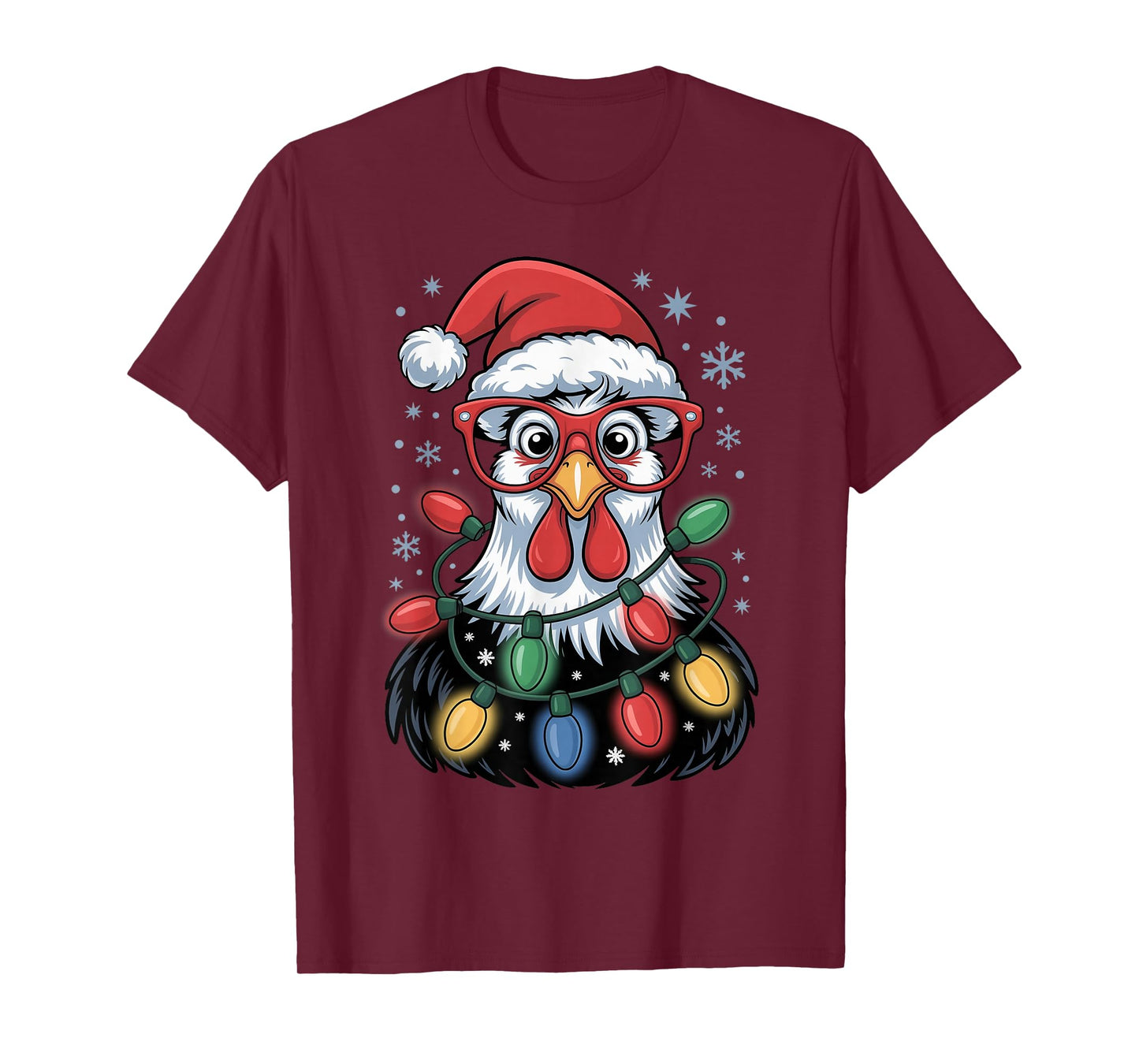 Funny Chicken Christmas Tree Lights Santa Hat Xmas Chicken T-Shirt
