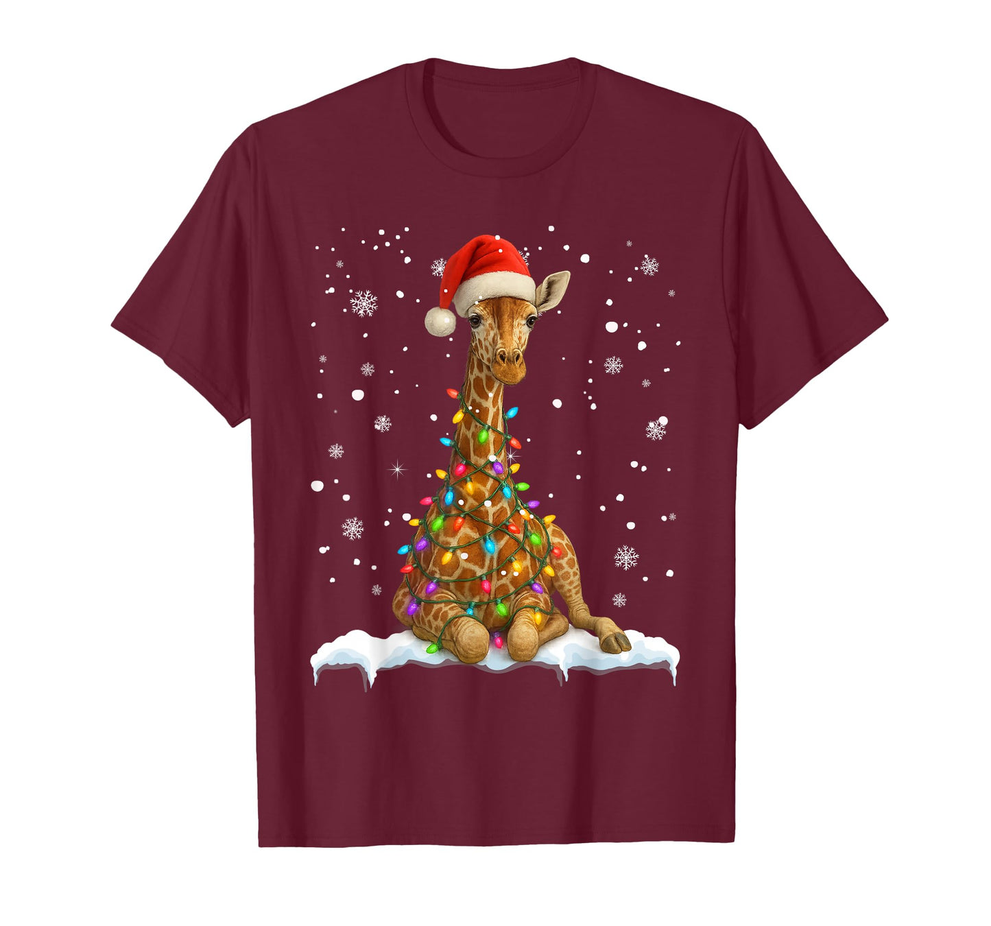 Cute Giraffe Christmas Light Funny Giraffe Lover Xmas T-Shirt