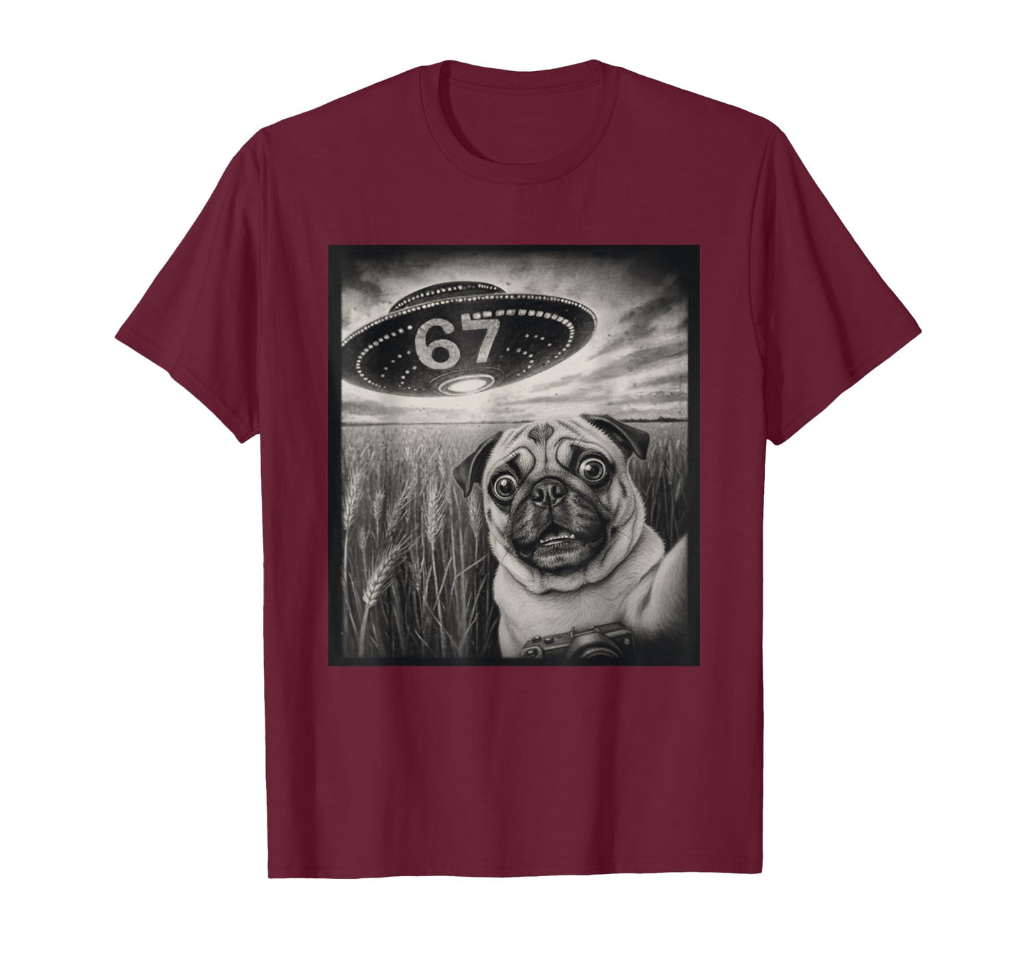 67 Meme Pug Selfie UFO Alien Retro T-Shirt