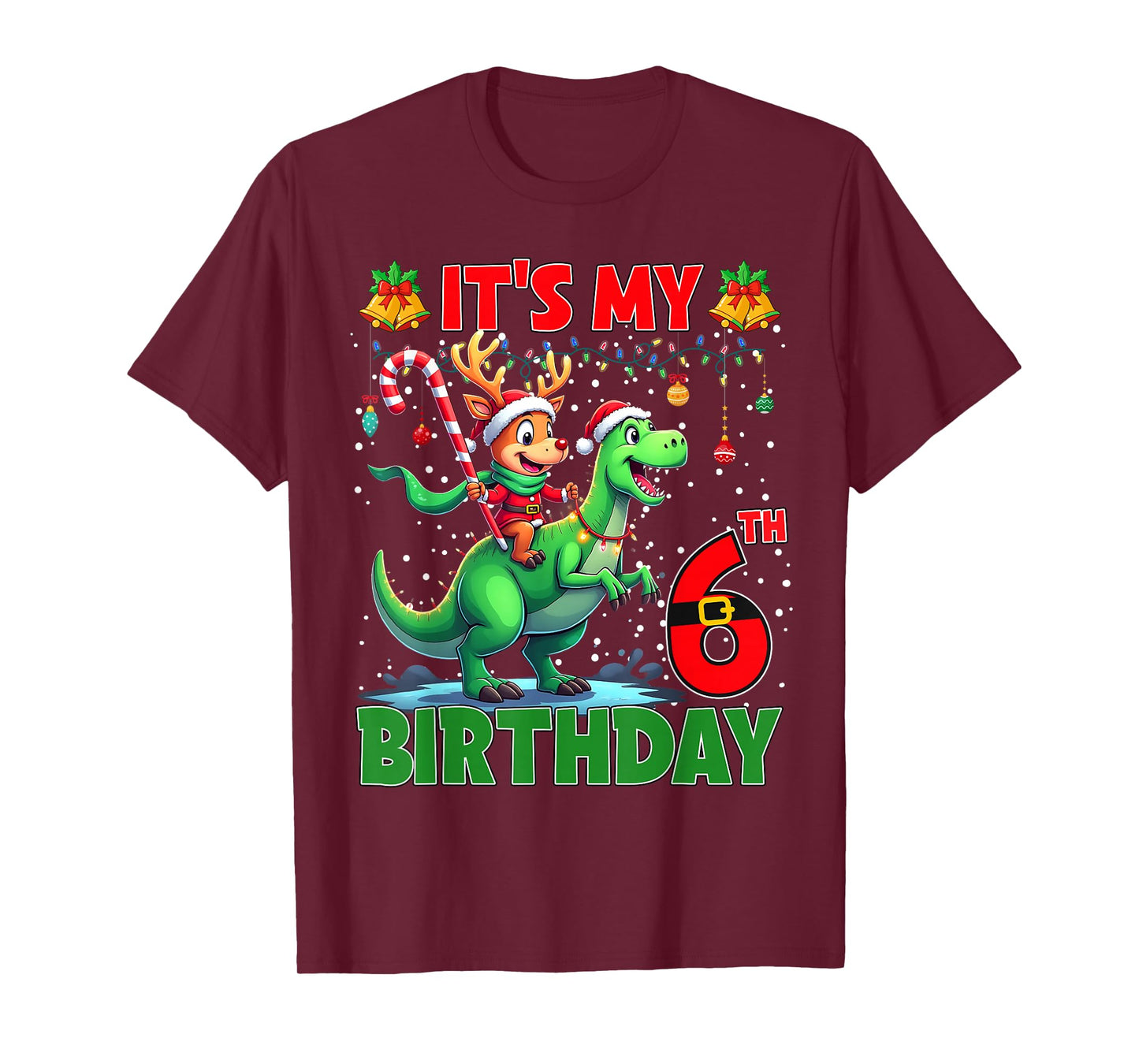 It’s My 6th Birthday Xmas Reindeer Riding Dinosaur Christmas T-Shirt