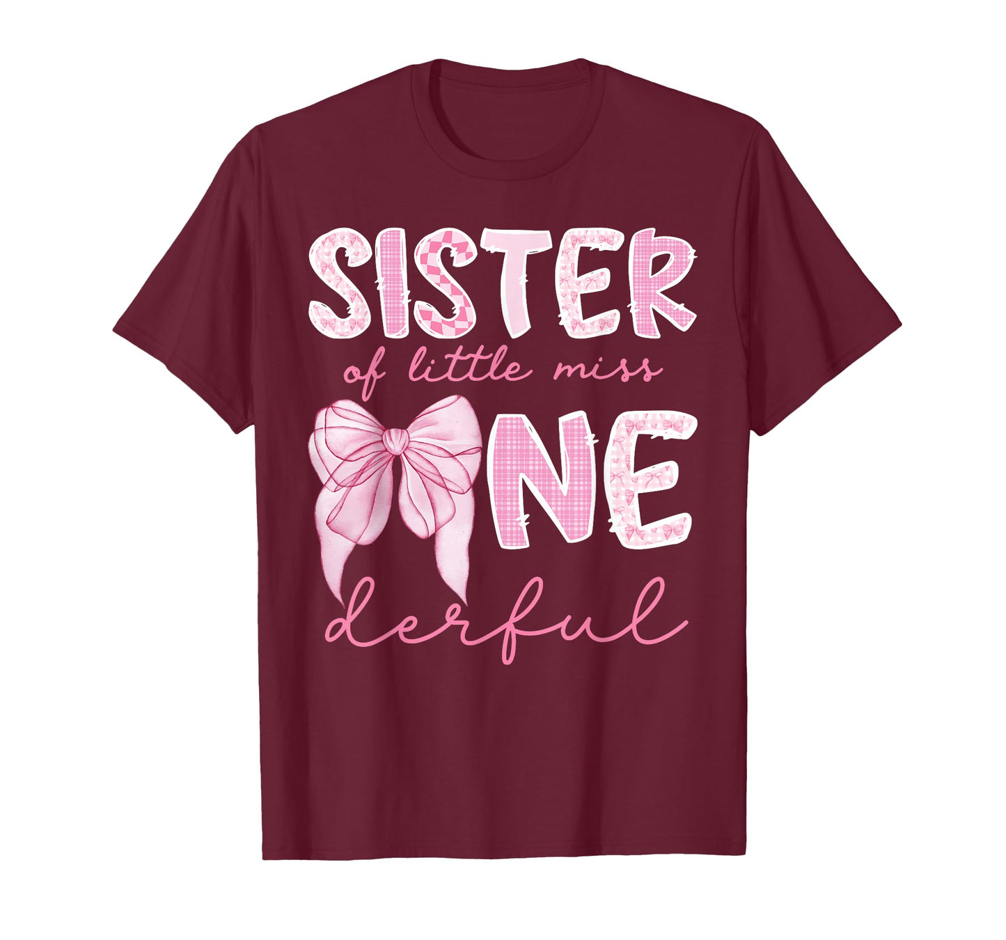 Sister of Little Miss Onederful First Birthday Girl Bow T-Shirt