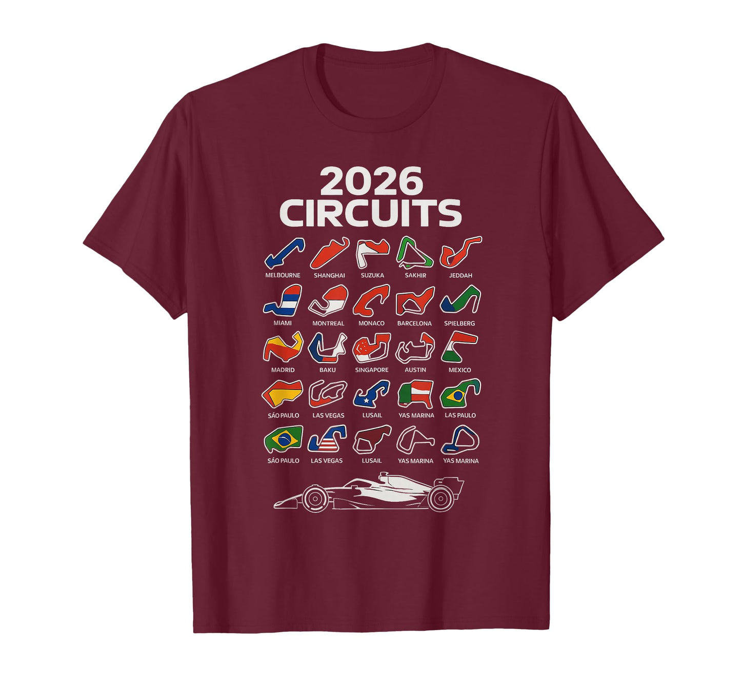 2026 Calendar Circuit Racing Car Silhouette T-Shirt