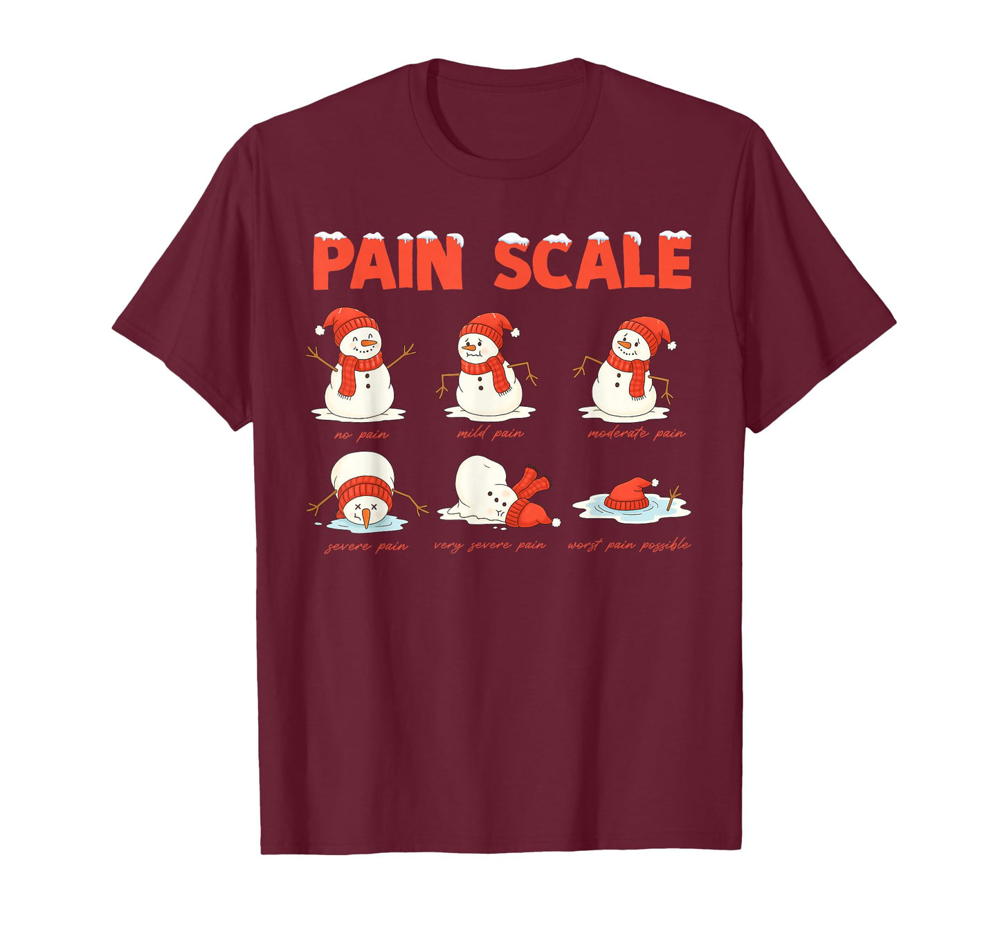 Pain Scale Snowman Funny Nurse Christmas ICU Nurse T-Shirt