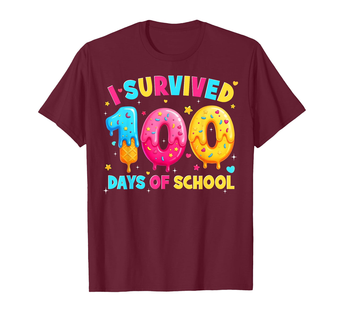 I Survived 100 Days of School Ice Cream Drip Boy Girl Kid T-Shirt