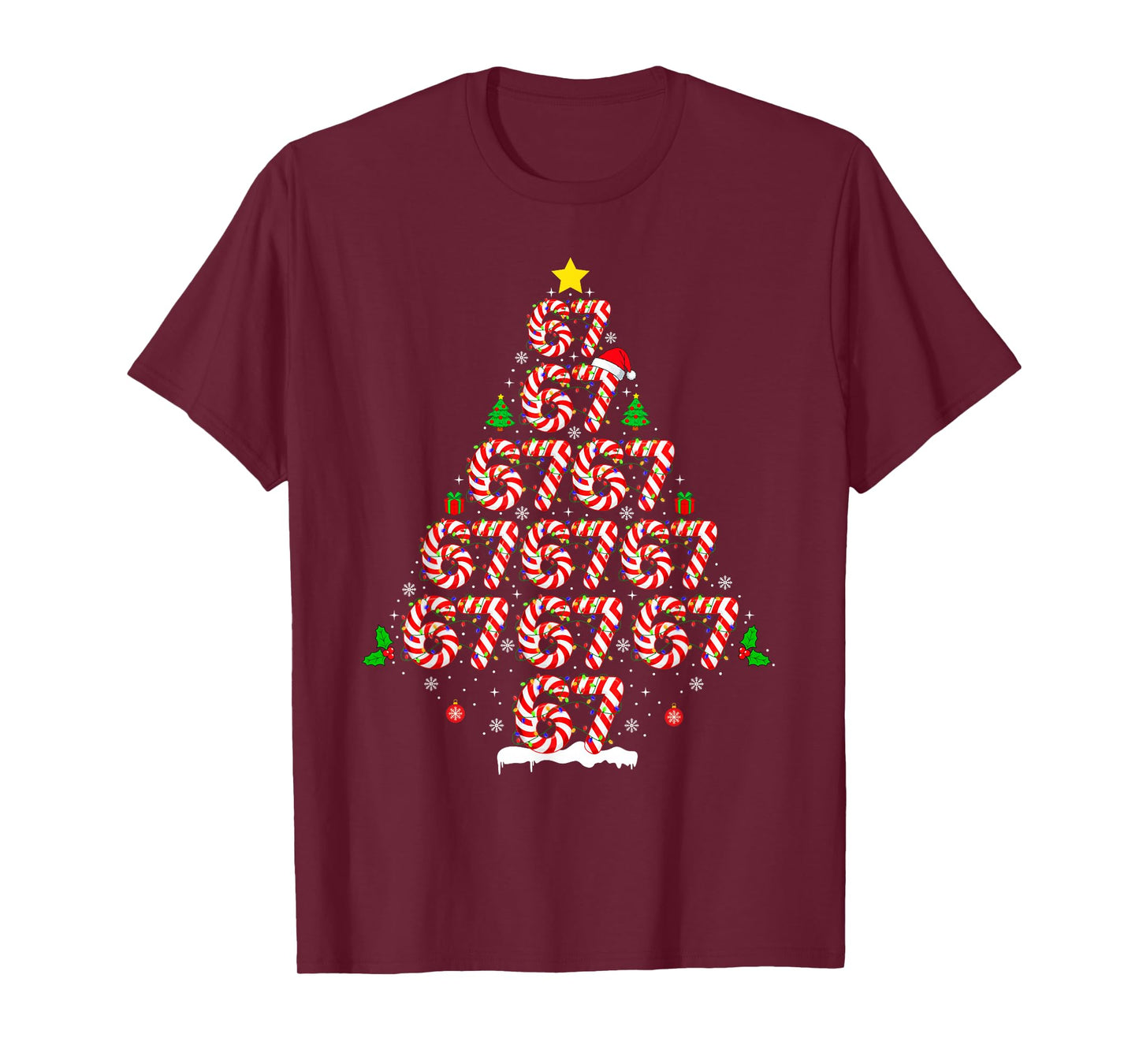 67 Matching Six Seven 6 7 Meme Candy Cane Christmas Tree T-Shirt