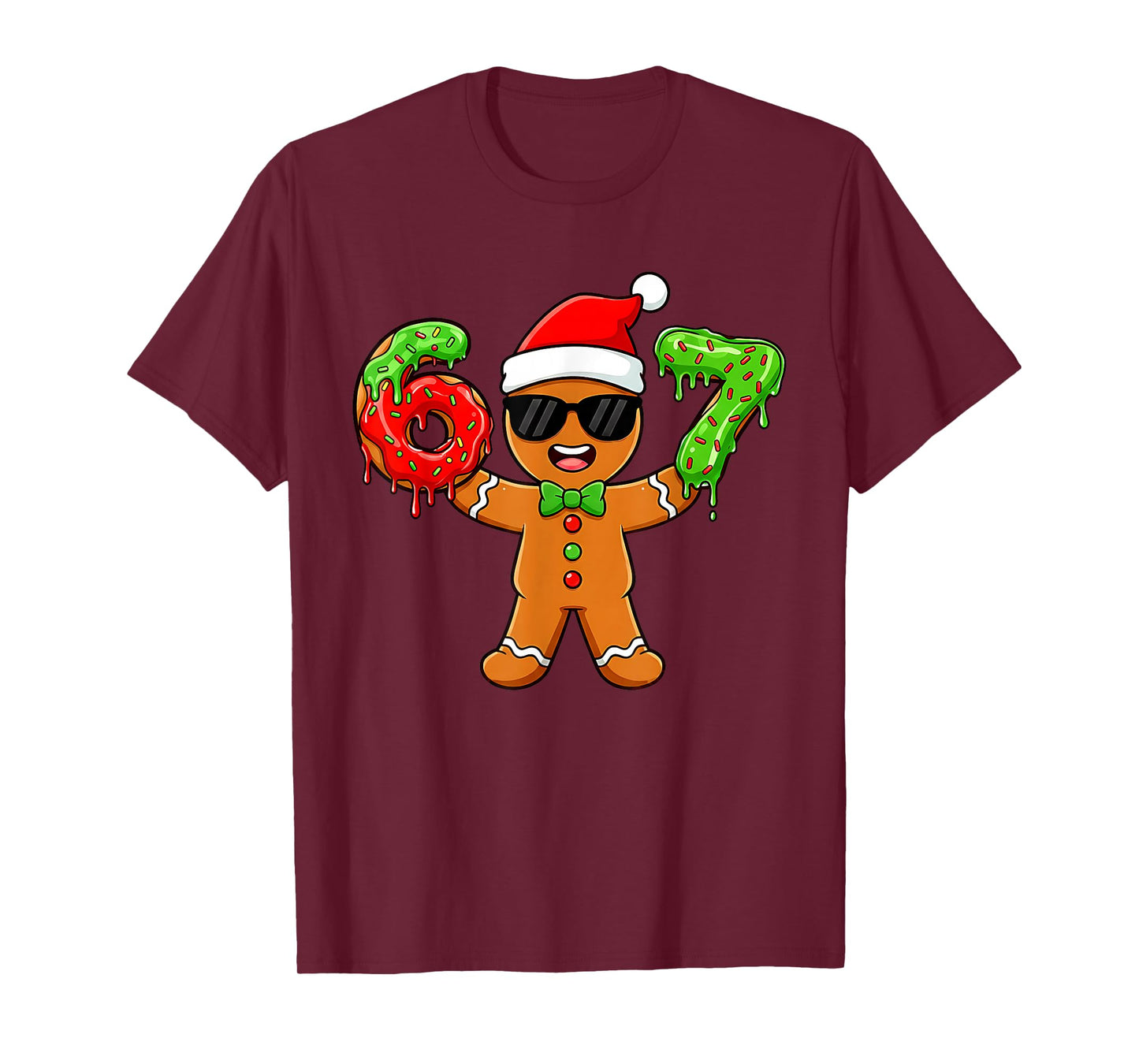 Gingerbread Six Seven 67 Meme 6 7 Funny Christmas Boys Kids T-Shirt