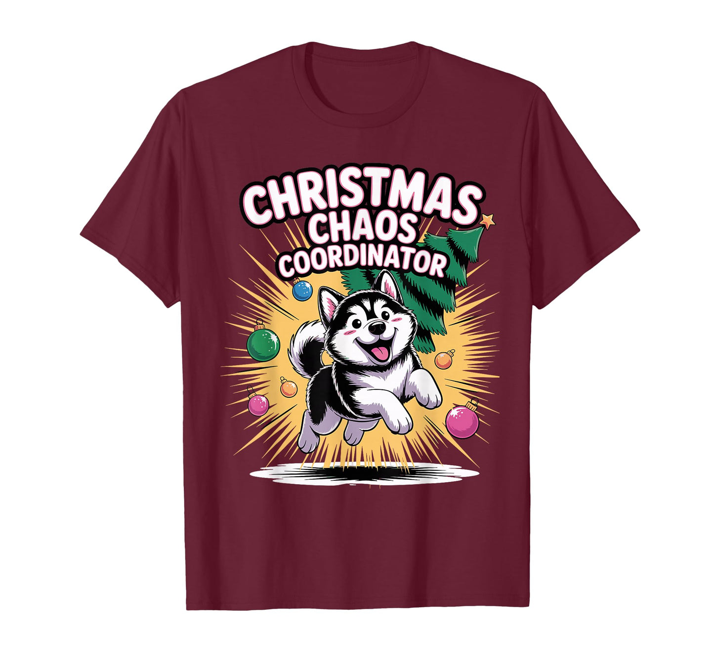 Christmas Chaos Coordinator Funny Christmas Alaskan Malamute T-Shirt