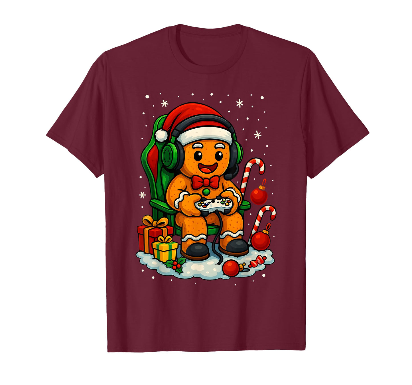 Merry Christmas Gamer Gingerbread Santa Hat Mens Boys Kids T-Shirt