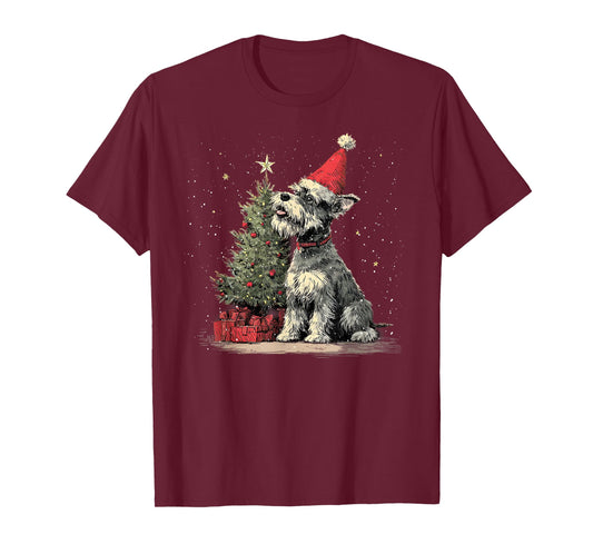 Funny Schnauzer Christmas Tree Dog Lights Xmas T-Shirt
