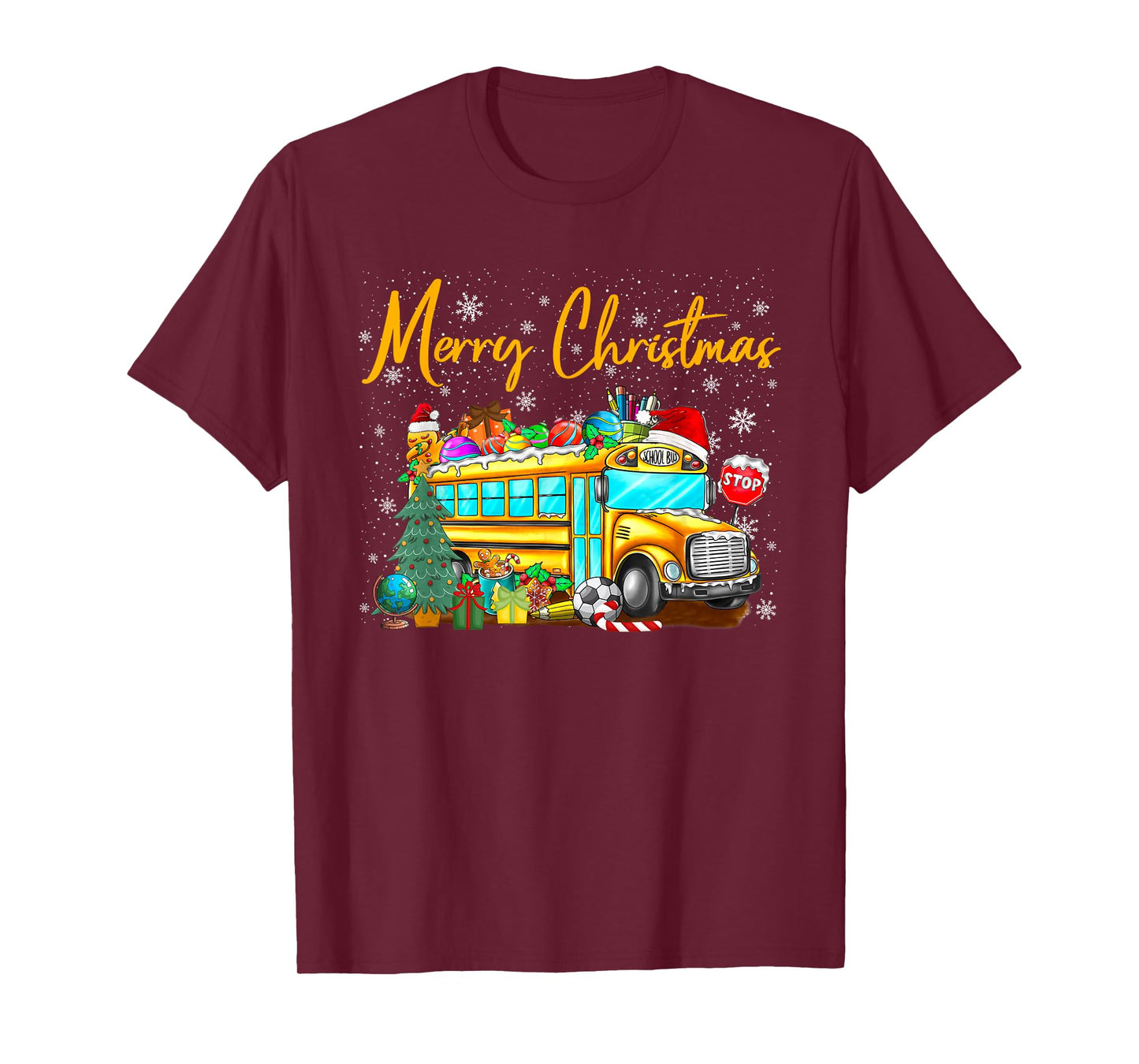 School Bus Driver Santa Hat Merry Christmas Tree Men Women T-Shirt