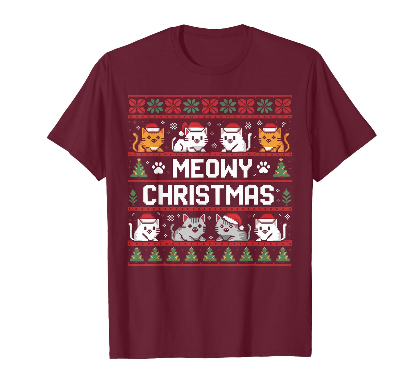 Meowy Catmas Cute Kitten Santa Hat Christmas Cat Lover T-Shirt