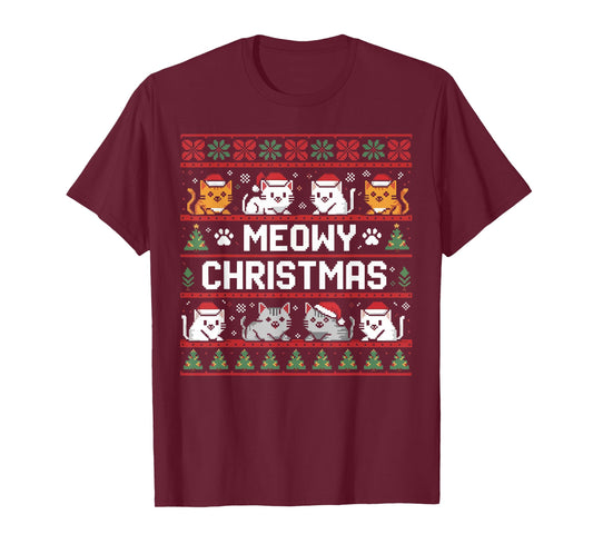 Meowy Catmas Cute Kitten Santa Hat Christmas Cat Lover T-Shirt