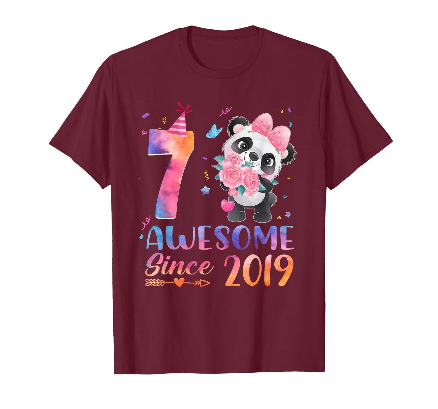 7 Years Old 7th Birthday Panda Awesome Since 2019 T-Shirt