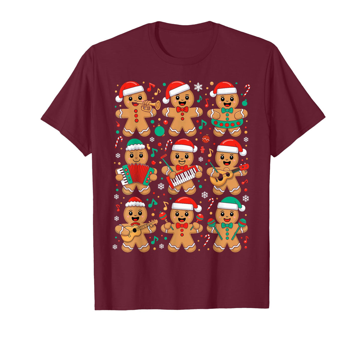 Music Teacher Christmas Gingerbread Playing Musical Musician T-Shirt