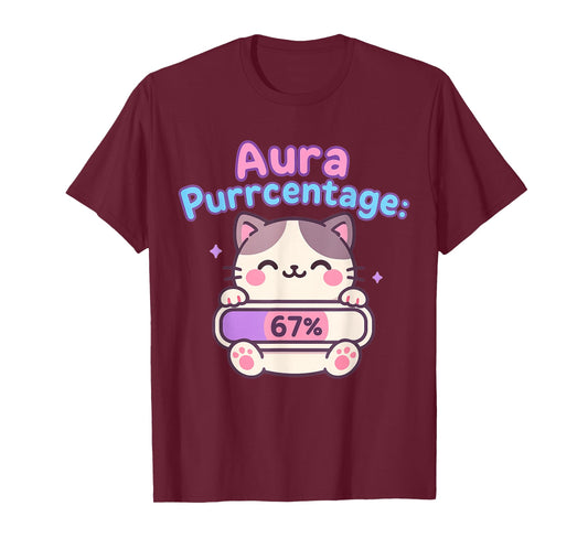 67 Funny Cat Aura Energy at Six Seven Meme Gen Z Alpha T-Shirt