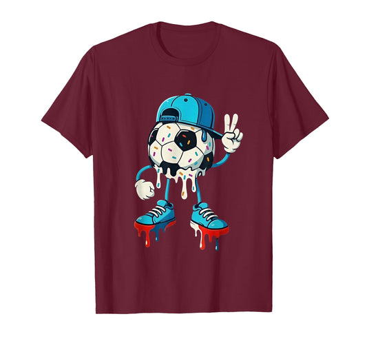 Drippy Soccer Ball Peace Hand Cool Street Art Design T-Shirt