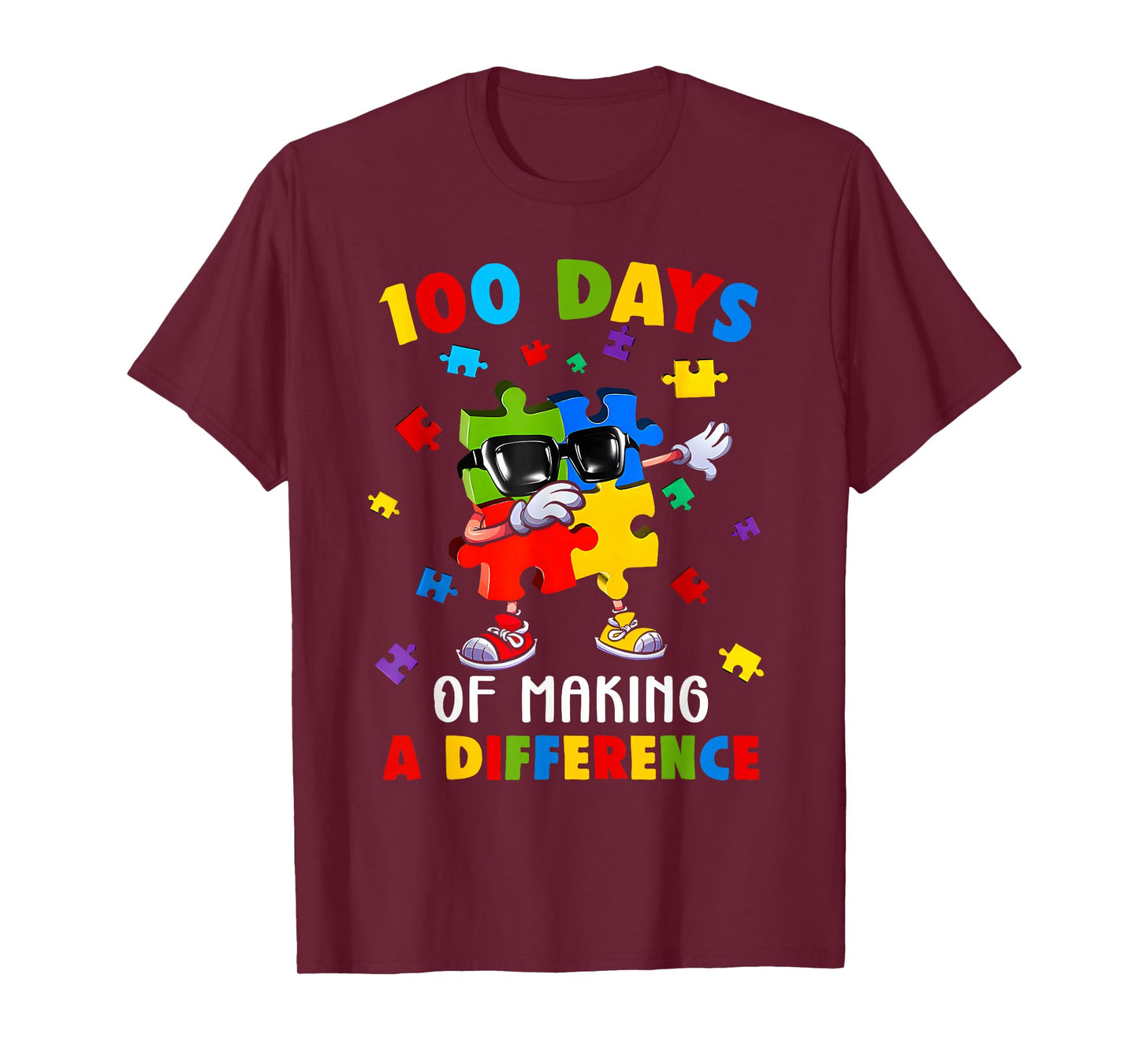 100 Days of Difference Autism Awareness 100th Day of School T-Shirt