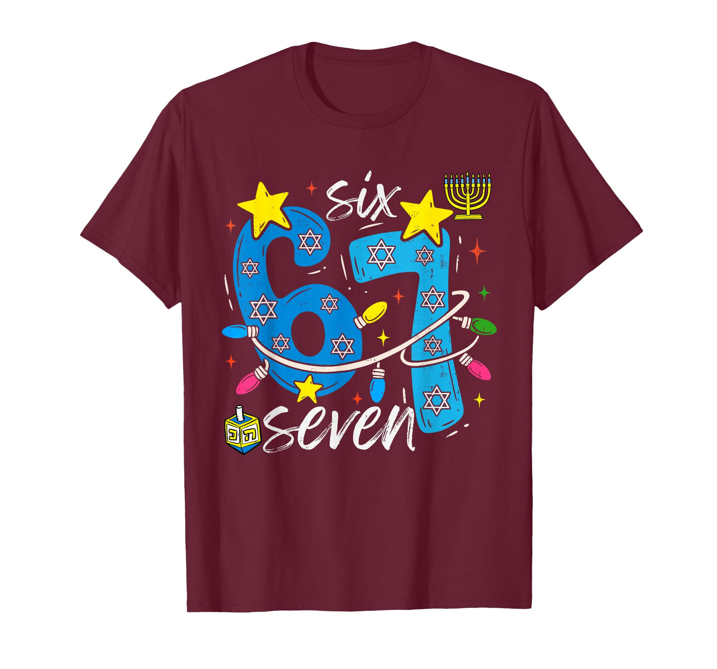 Hanukkah 67 Six Seven Meme Dreidel Jewish Menorah Chanukah T-Shirt