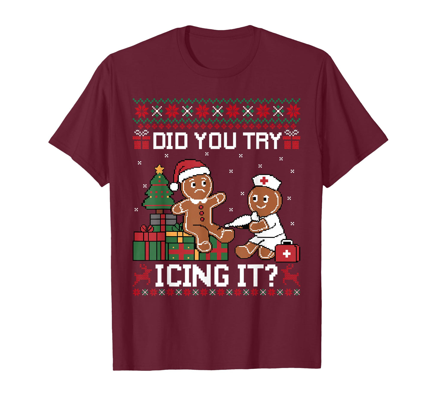 Retro Nurse Christmas Gingerbread Ugly Sweaters T-Shirt