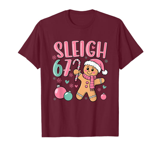 Sleigh 67 Gingerbread Christmas Six Seven Meme Viral Number T-Shirt