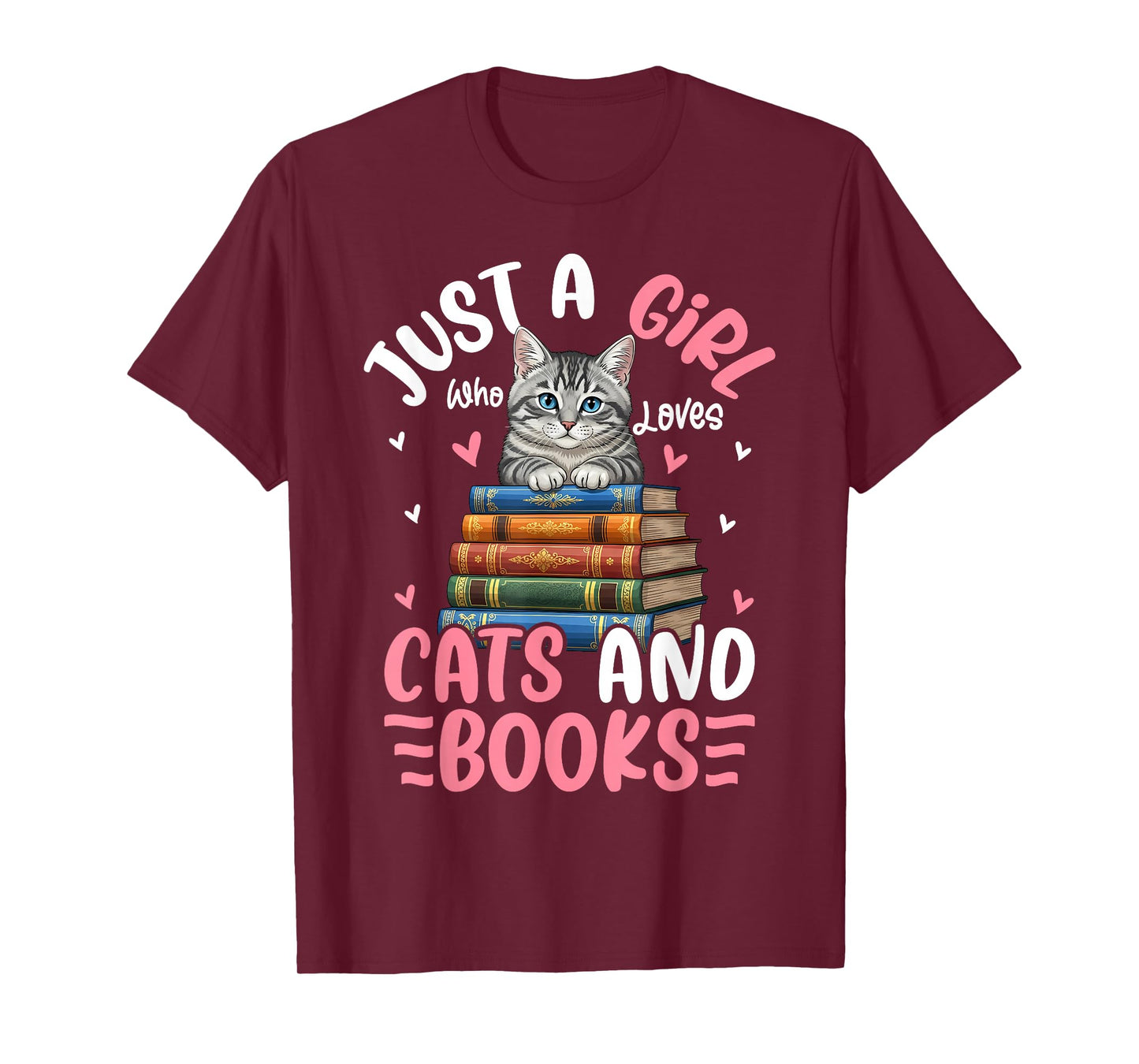 Just A Girl Who Loves Books and Cats Funny Cat Reading Girls T-Shirt