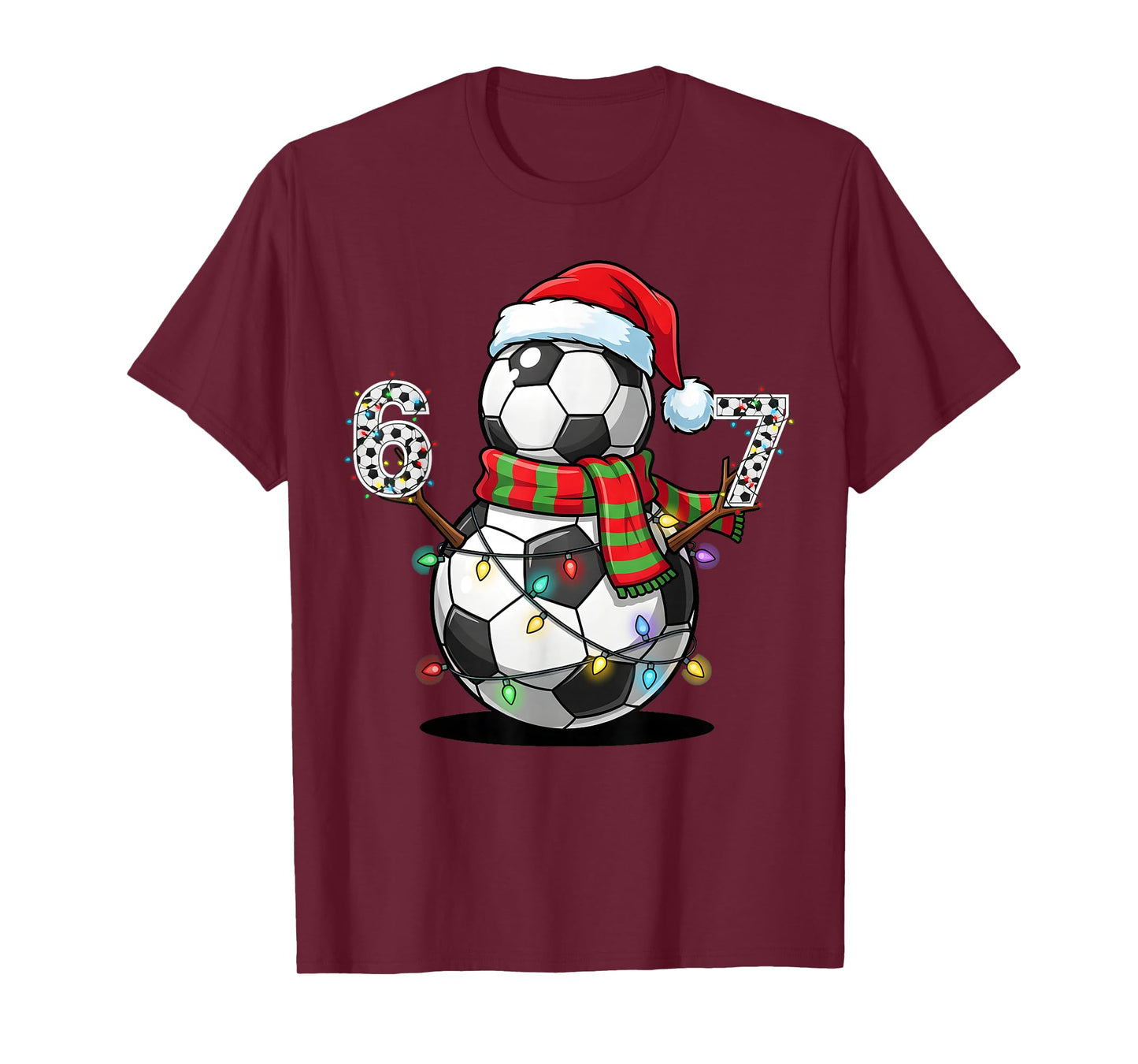 Soccer Snowman 67 Christmas Santa Hat Lights Holiday Season T-Shirt