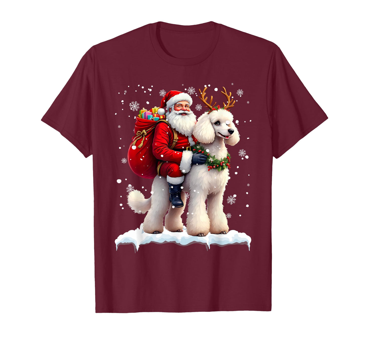 Merry Christmas 2025 Santa Riding Poodle Dog Xmas T-Shirt