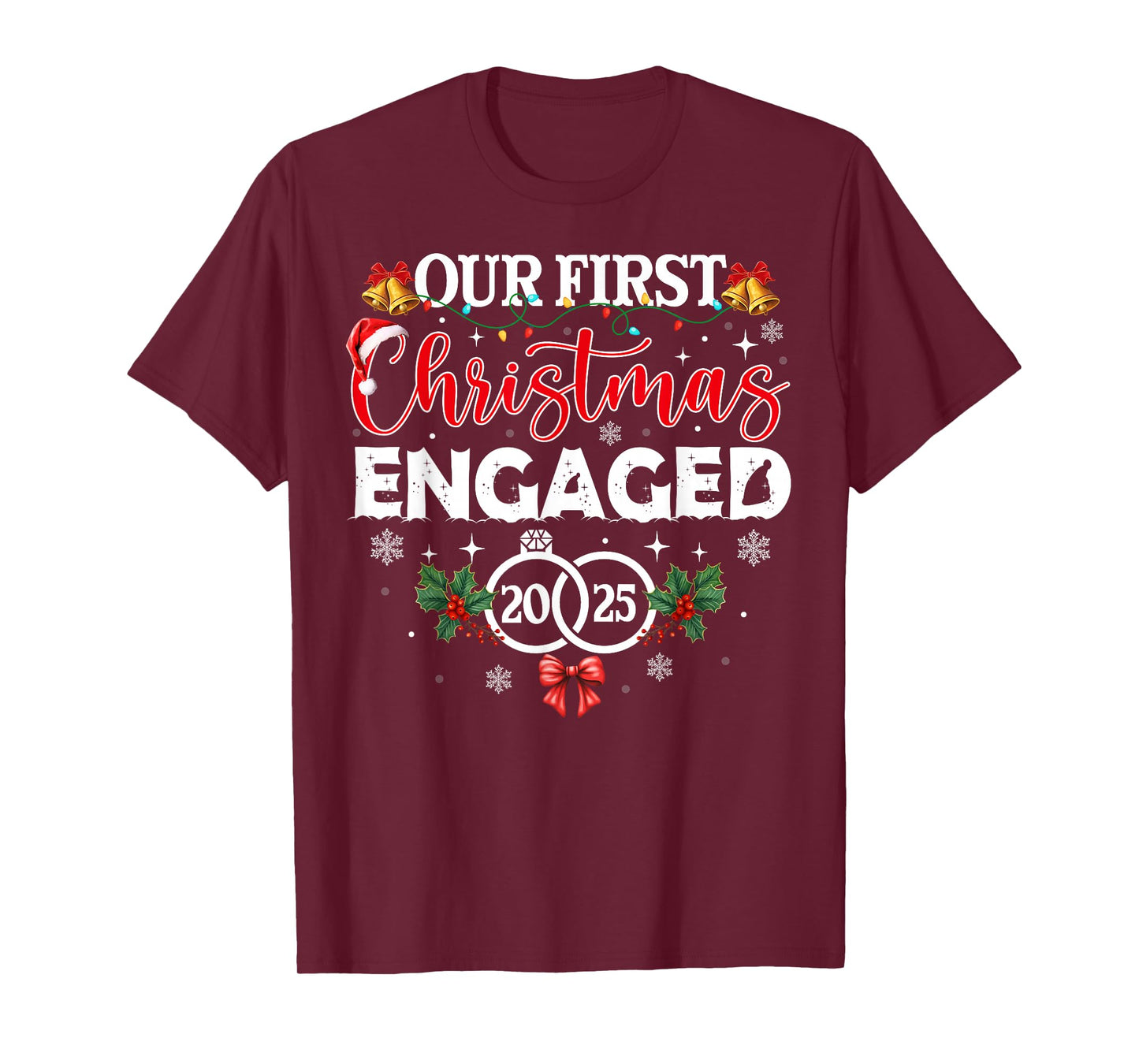 Our First Christmas Engaged 2025 Pajamas Matching 1st Xmas T-Shirt