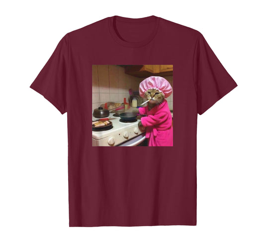 Funny Cat Meme Housewife Cooking Hilarious Cats Memes T-Shirt