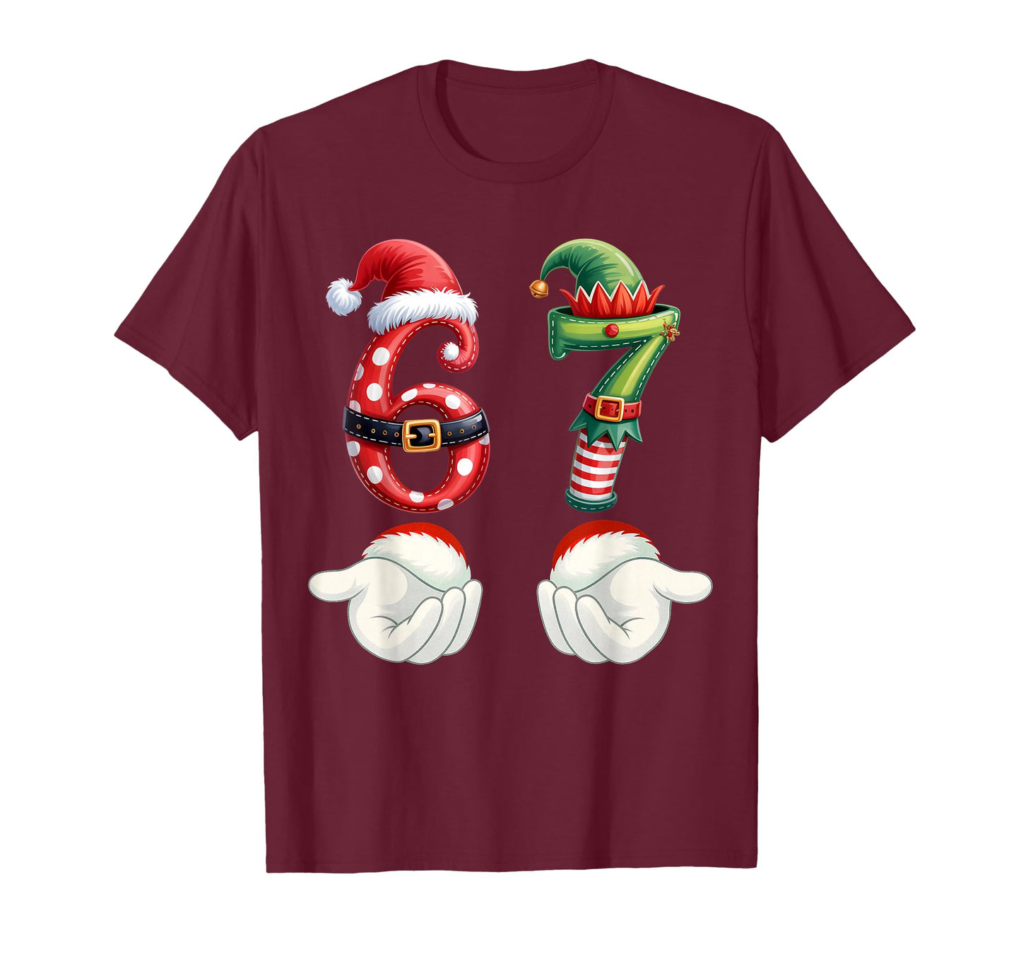 Funny 67 Christmas Pajamas Six Seven Meme 6 7 Elf Santa Xmas T-Shirt