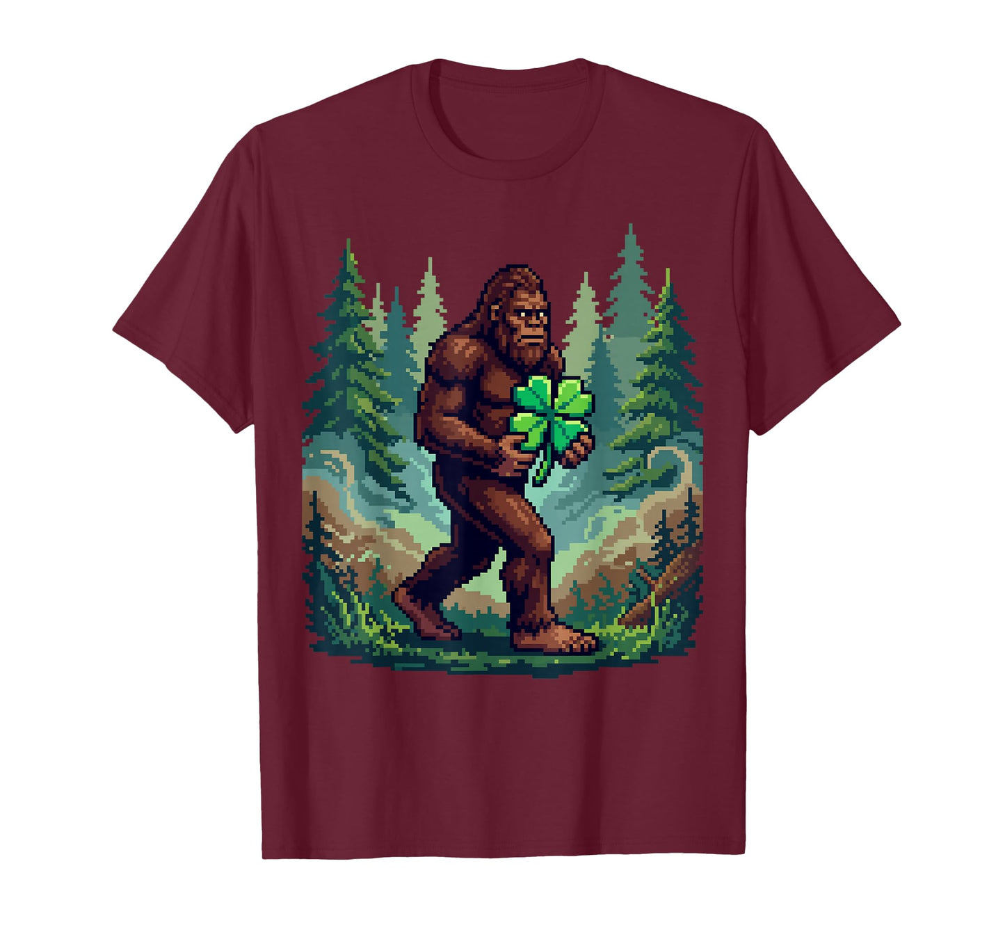 St Patricks Day Bigfoot Sasquatch Shamrock Lucky Pixel Art T-Shirt